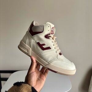 Cream and Burgundy High-Top Sneakers